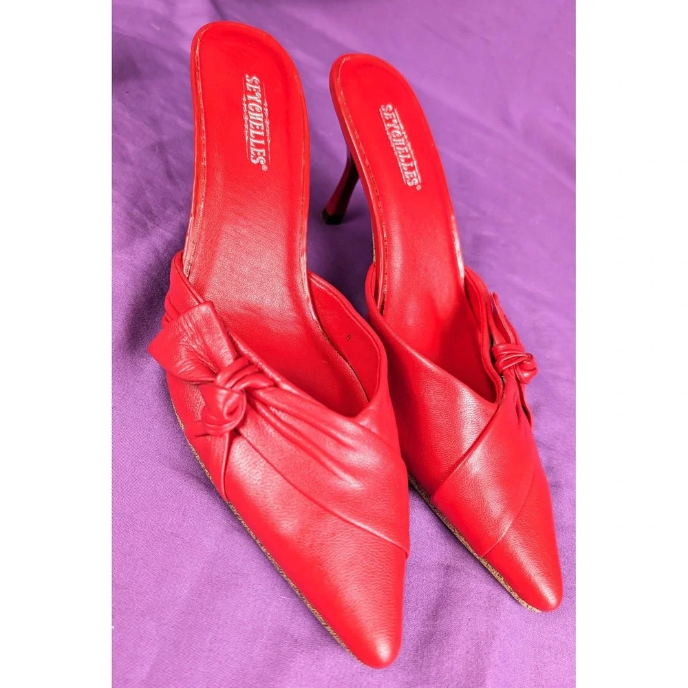 Seychelles Leather Raquel Red Sz 8 Goth Pointed Toe Layered Bow Slip on 3